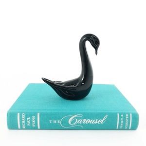 Vintage Art Glass Swan Figurine Paperweight Black